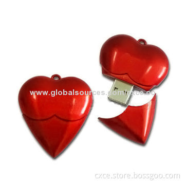 Red Heart-shaped USB Flash Drive, Measures 4.6 x 4.2 x 1.3cm